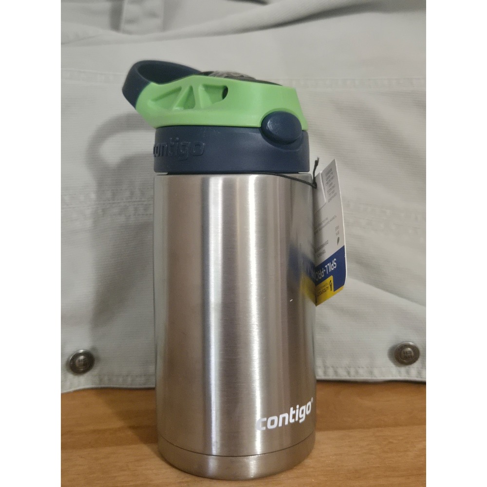 Contigo Kids Autospout Insulated Stainless Steel Water Bottle 13oz Silver Green